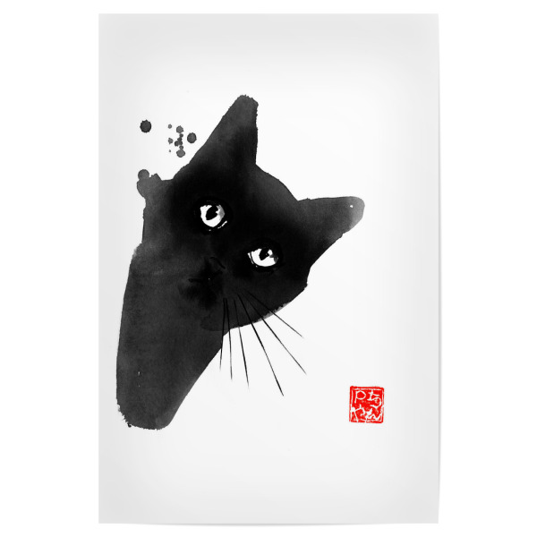 Poster 30x20 cm "Surprised cat" artboxONE - Tiere,Schwarzweiß - Cat,Katze,Neko,Chat,Sumie,Japan
