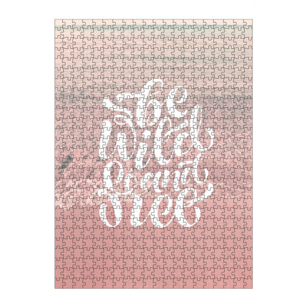 artboxONE Puzzle "Be Wild and Free" artboxONE - Natur,Reise - Beach,Sea,Pink,Wild,Ocean,Quote,Free - Bild beach