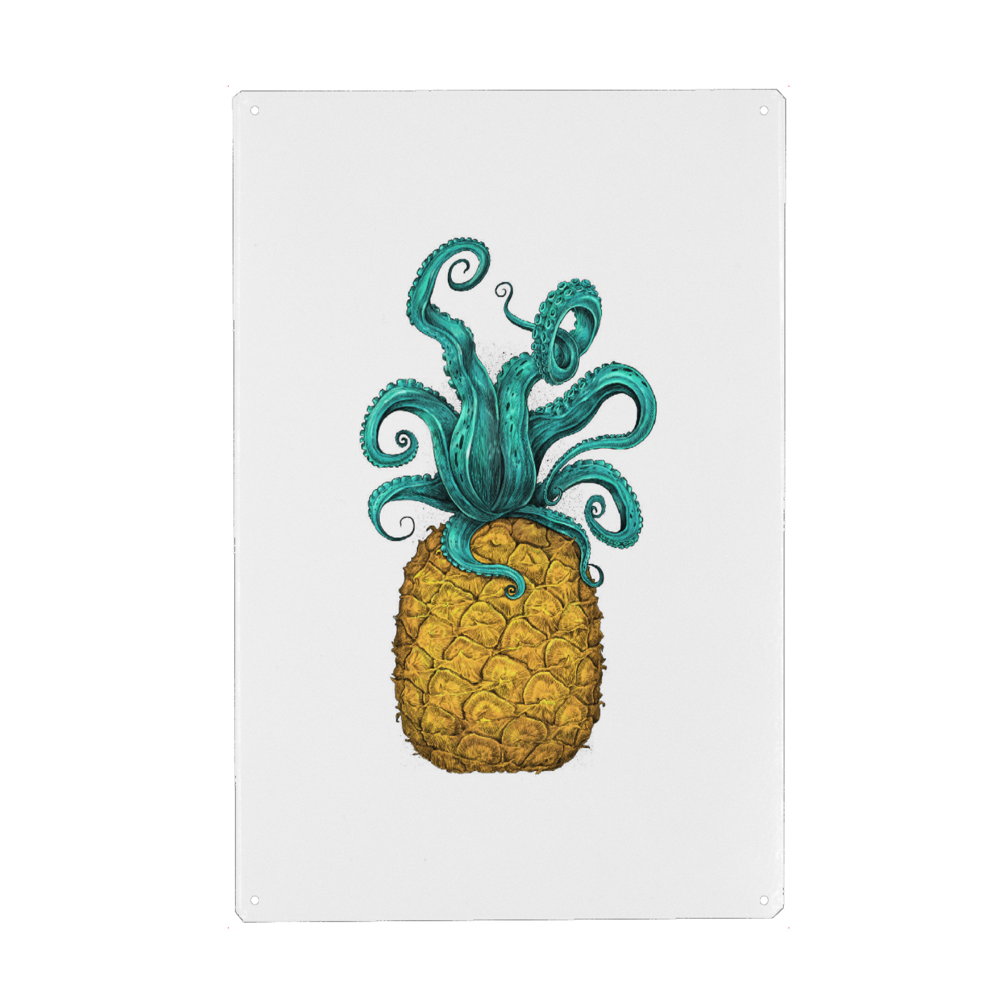 Metall Poster "Octopus Pineapple" artboxONE - Tiere,Essen & Trinken / Obst & Gemüse