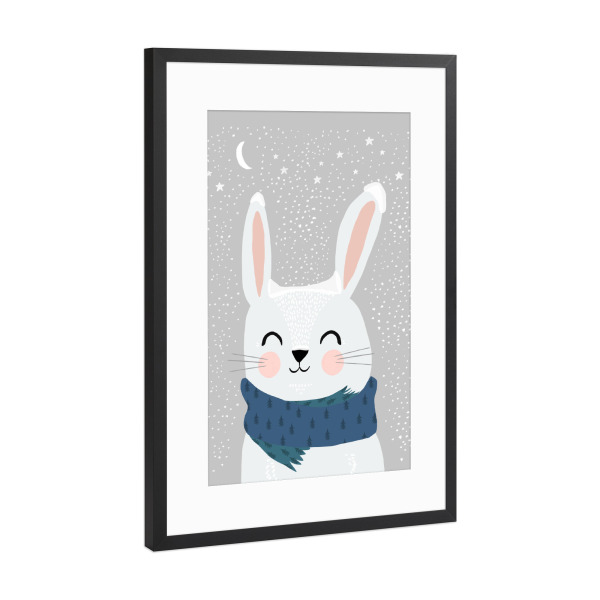 Poster mit Rahmen Schwarz (Metallic) "Schneehase" artboxONE - Für Kinder,Tiere