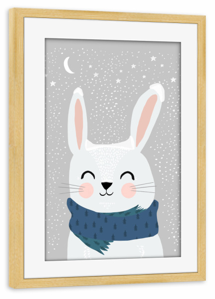 Poster mit Rahmen kiefer "Schneehase" artboxONE - Für Kinder,Tiere