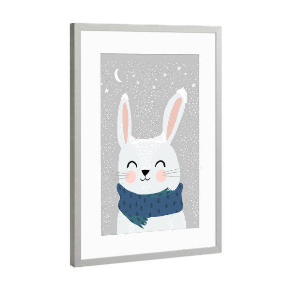Poster mit Rahmen Silber "Schneehase" artboxONE - Für Kinder,Tiere