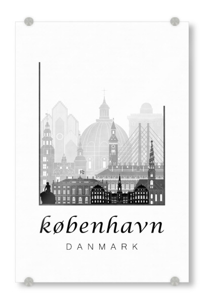 Acrylglasbild "Copenhagen skyline black & white" artboxONE - Schwarzweiß,Städte / København,Kartografie