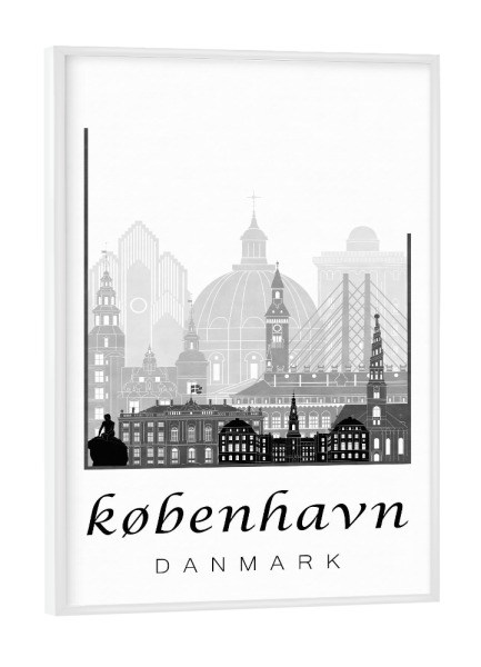 Poster mit weißem Rahmen "Copenhagen skyline black & white" artboxONE - Schwarzweiß,Städte / København,Kartografie