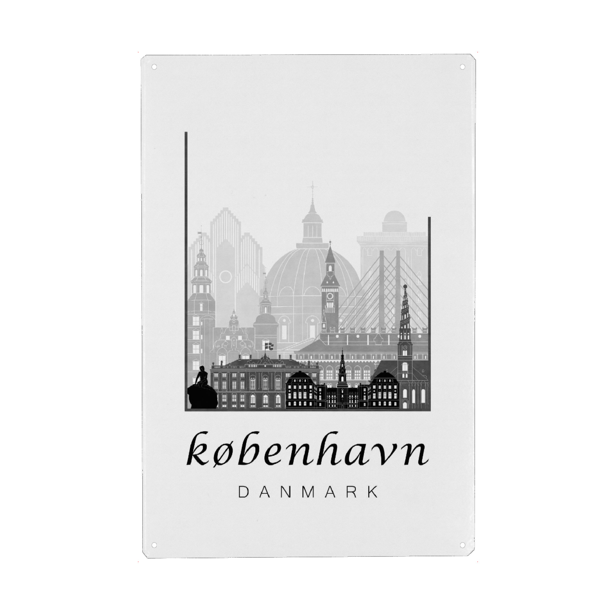 Metall Poster "Copenhagen skyline black & white" artboxONE - Schwarzweiß,Städte / København,Kartografie
