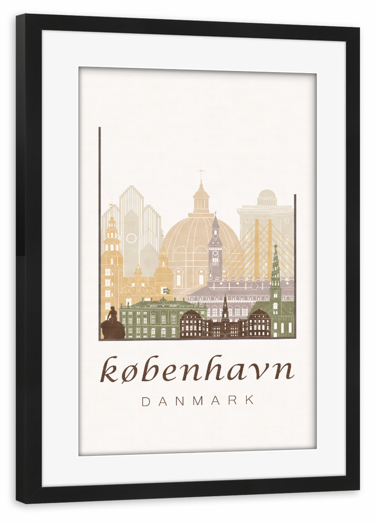 Poster mit Rahmen schwarz "Copenhagen skyline, rustic" artboxONE - Städte / København,Kartografie