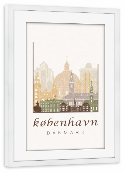 Poster mit Rahmen weiß "Copenhagen skyline, rustic" artboxONE - Städte / København,Kartografie