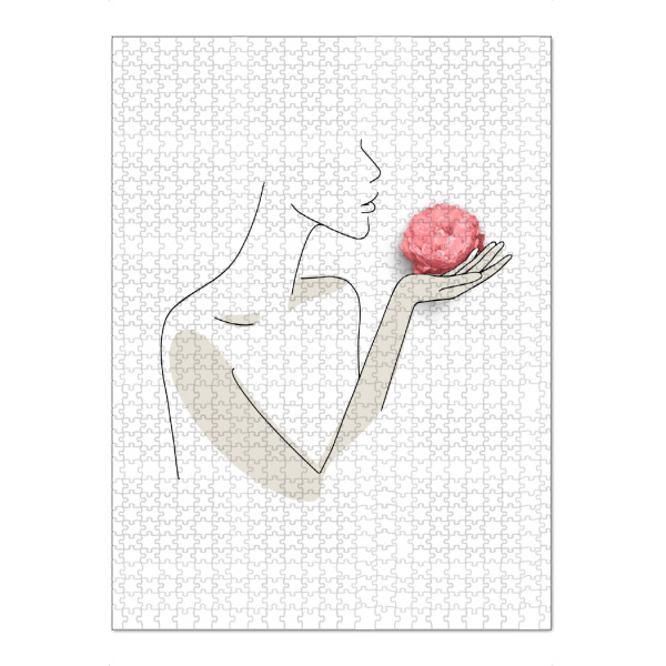 Puzzle Ravensburger "Minimal Line Art Woman and Rose" artboxONE - Floral,Schwarzweiß,Fashion,Für Mama - Blumen,Silhouette,Frau - Bild blumen