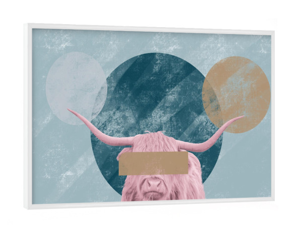 Poster mit weißem Rahmen "Bull Confidential" artboxONE - Tiere - Bull,Pink,Green,Animal,Texture,Concept,Minimal,Farm,Circle,Serene