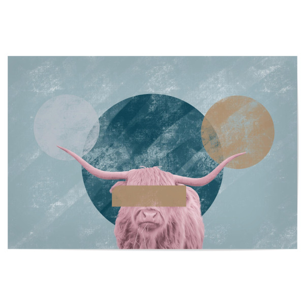 Poster "Bull Confidential" artboxONE - Tiere - Bull,Pink,Green,Animal,Texture,Concept,Minimal,Farm,Circle,Serene