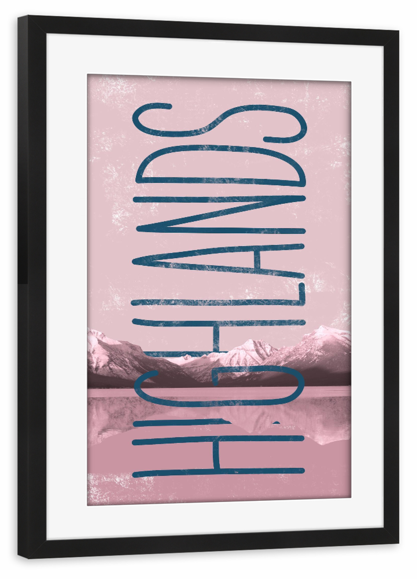 Poster mit Rahmen schwarz "Highlands Pink" artboxONE - Typografie,Reise