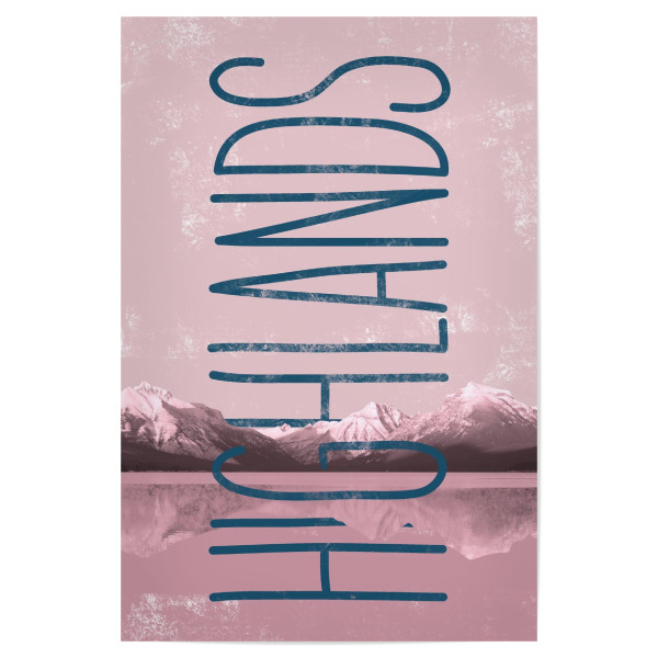 Poster 30x20 cm "Highlands Pink" artboxONE - Typografie,Reise - Pink,Rose,Mountain,Peak,Ridge,Sight,Minimal,Travel,Typography,Lettering,Nature