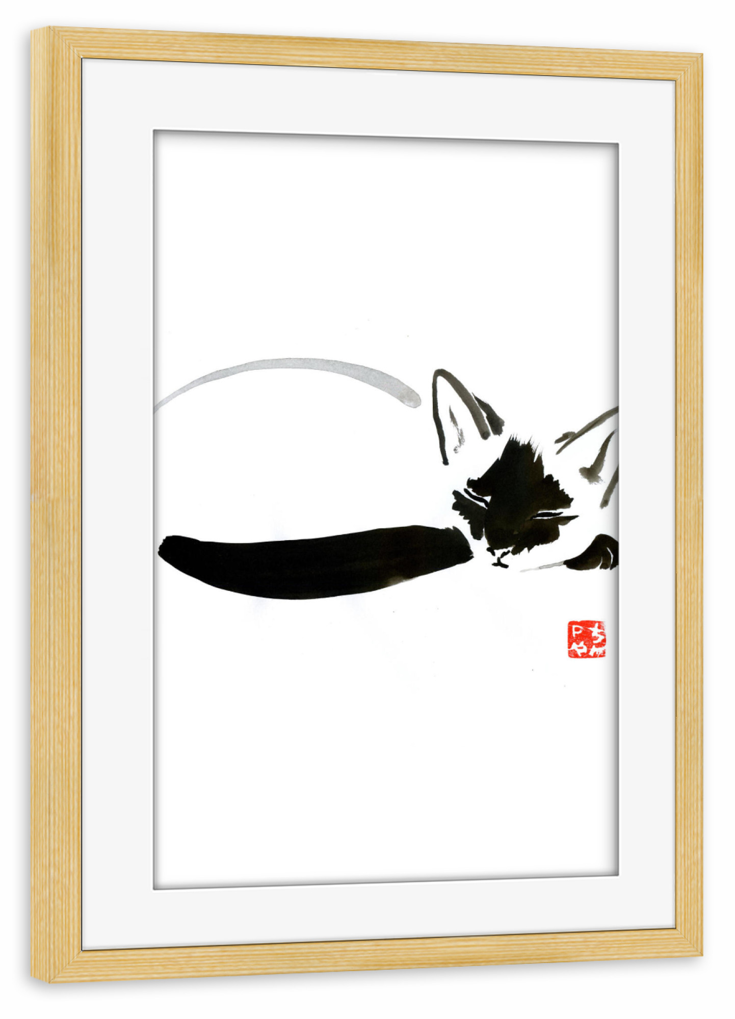 Poster mit Rahmen kiefer "Sleeping siamese cat" artboxONE - Tiere,Schwarzweiß - Cat,Katze,Neko,Chat,Siamese,Japan