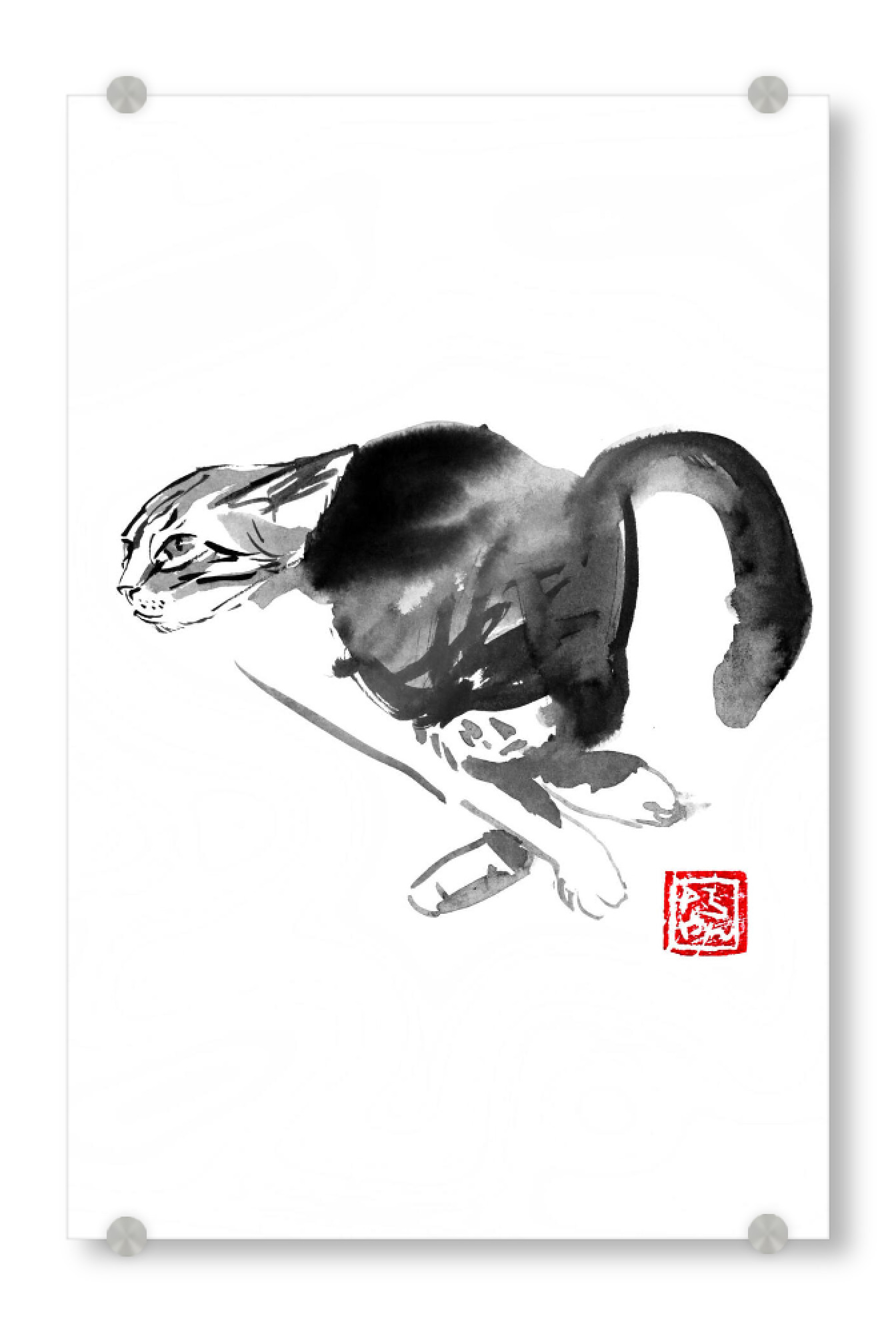 Acrylglasbild "Running cat" artboxONE - Tiere,Schwarzweiß - Cat,Neko,Chat,Katze,Sumie,Japan