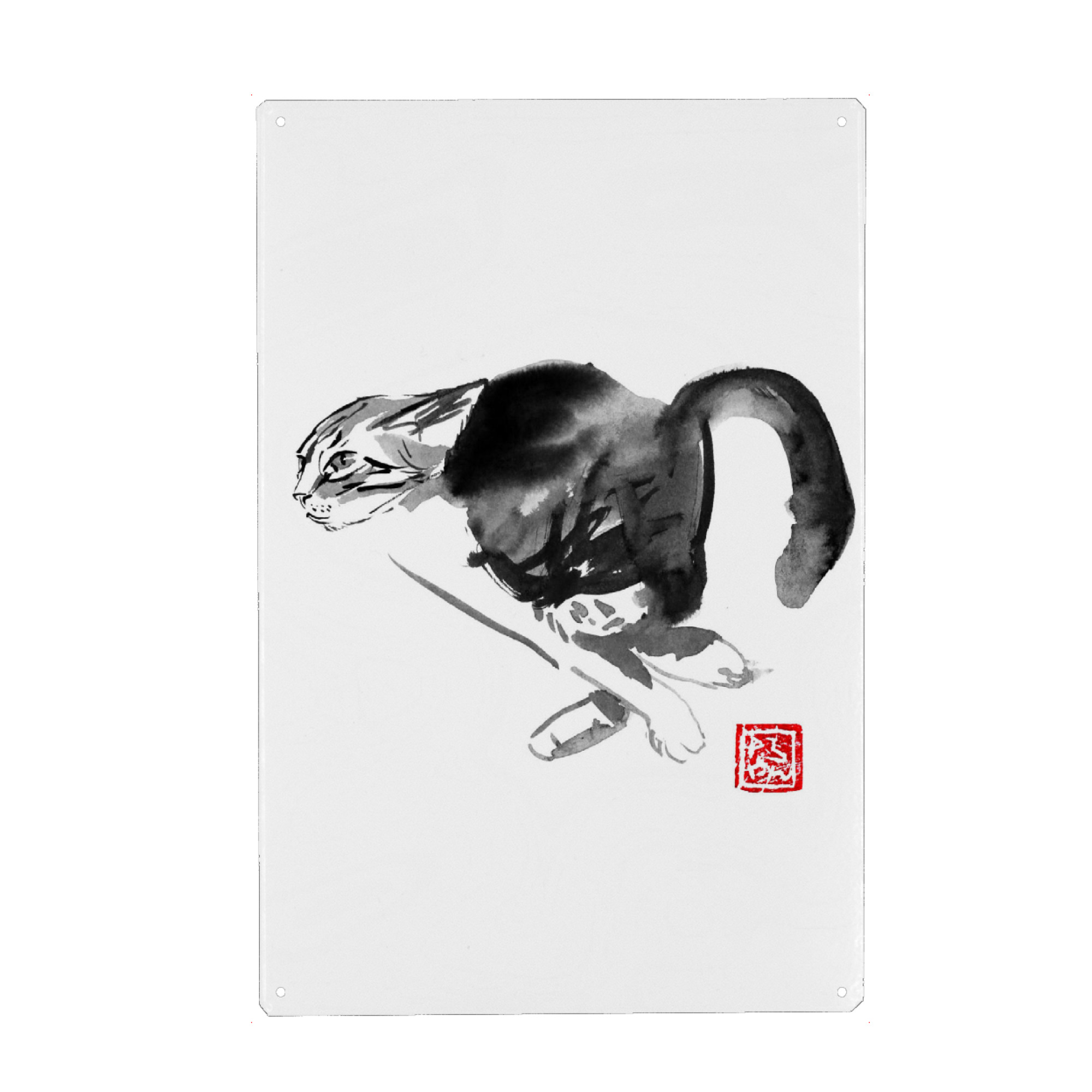 Holzbild "Running cat" artboxONE - Tiere,Schwarzweiß - Cat,Neko,Chat,Katze,Sumie,Japan