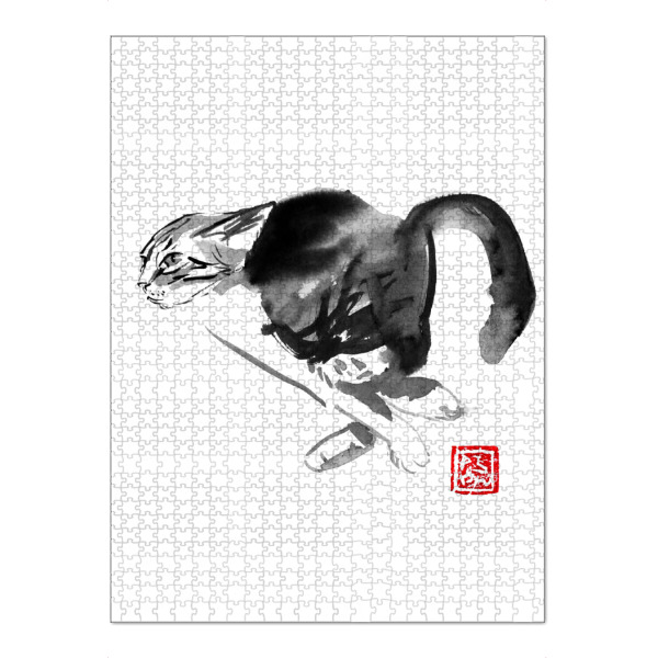 Puzzle Ravensburger "Running cat" artboxONE - Tiere,Schwarzweiß - Cat,Neko,Chat,Katze,Sumie,Japan - Bild cat