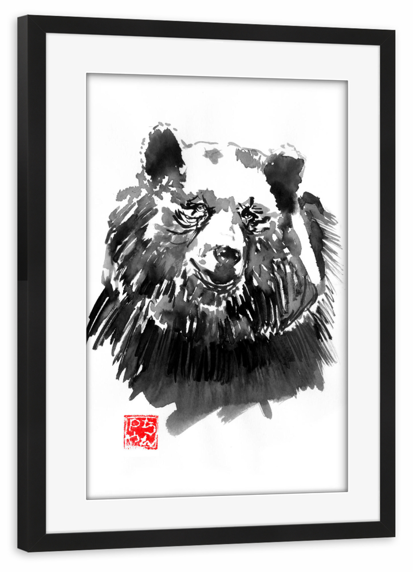 Poster mit Rahmen schwarz "Bear in the water" artboxONE - Tiere,Schwarzweiß - Bear,Fur,Sumie,Japan,Animal
