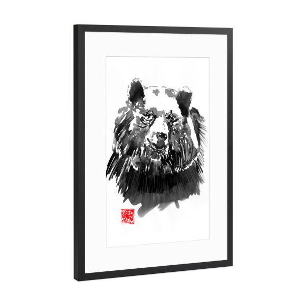 Poster mit Rahmen Schwarz (Metallic) "Bear in the water" artboxONE - Tiere,Schwarzweiß - Bear,Fur,Sumie,Japan,Animal