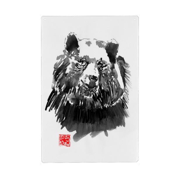Holzbild "Bear in the water" artboxONE - Tiere,Schwarzweiß - Bear,Fur,Sumie,Japan,Animal