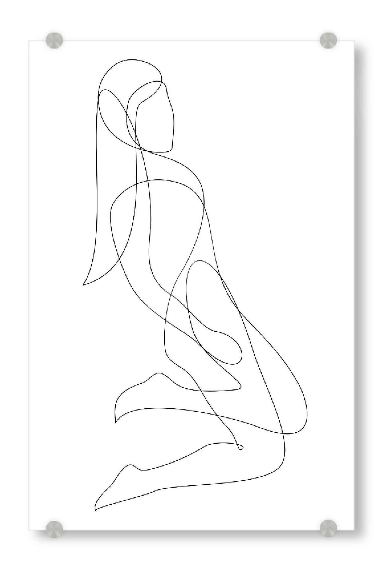 Acrylglasbild "Leaning" artboxONE - Menschen,Schwarzweiß - Minimal,Scandinavian,Line,Pose,Shape,Body,String,Hairdo,Oneline