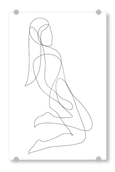 Acrylglasbild "Leaning" artboxONE - Menschen,Schwarzweiß - Minimal,Scandinavian,Line,Pose,Shape,Body,String,Hairdo,Oneline