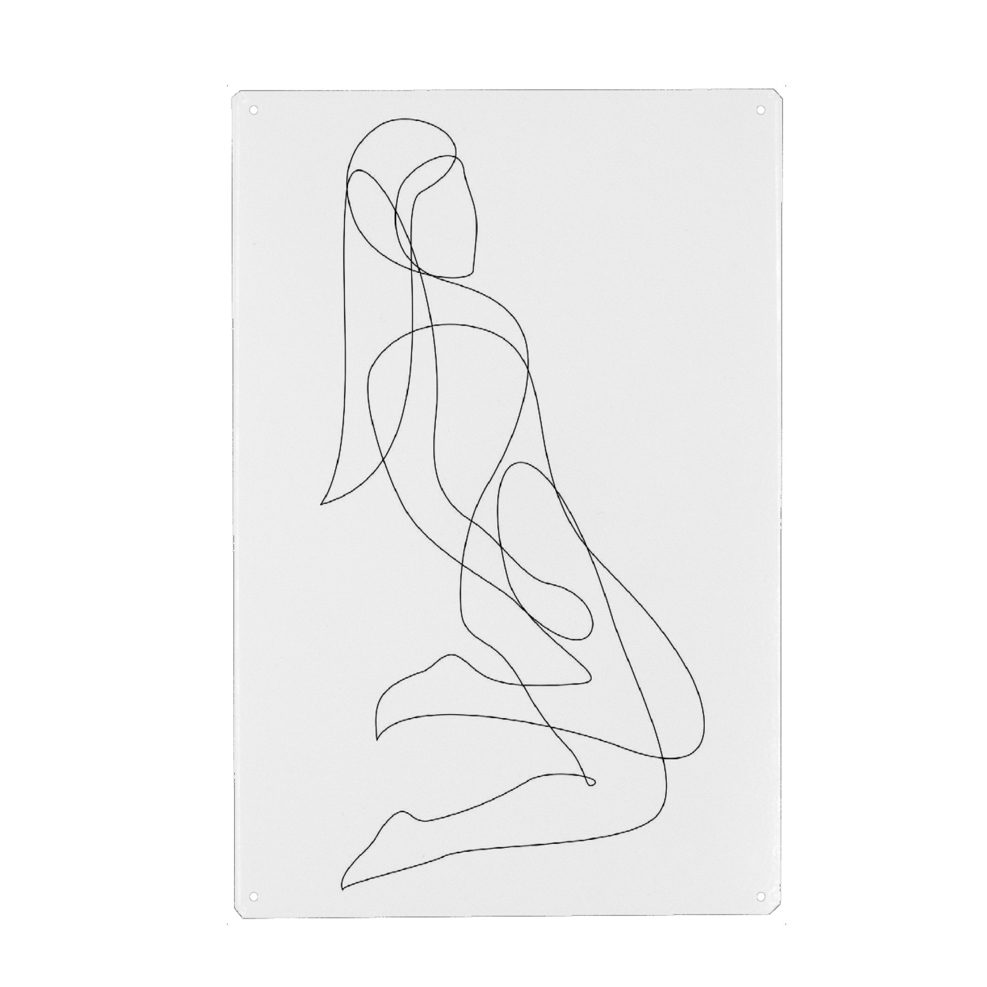 Metall Poster "Leaning" artboxONE - Menschen,Schwarzweiß - Minimal,Scandinavian,Line,Pose,Shape,Body,String,Hairdo,Oneline - Blechschild