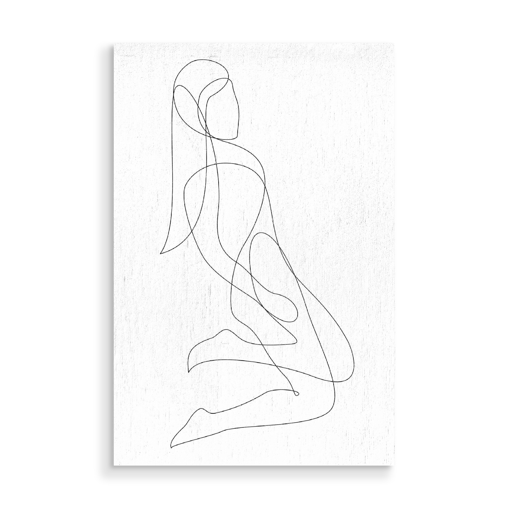 Holzbild "Leaning" artboxONE - Menschen,Schwarzweiß - Minimal,Scandinavian,Line,Pose,Shape,Body,String,Hairdo,Oneline