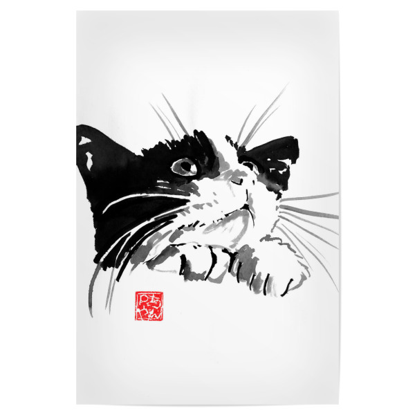 Poster 30x20 cm "Begging cat" artboxONE - Tiere,Schwarzweiß - Cat,Neko,Sumie,Tiere,Katze