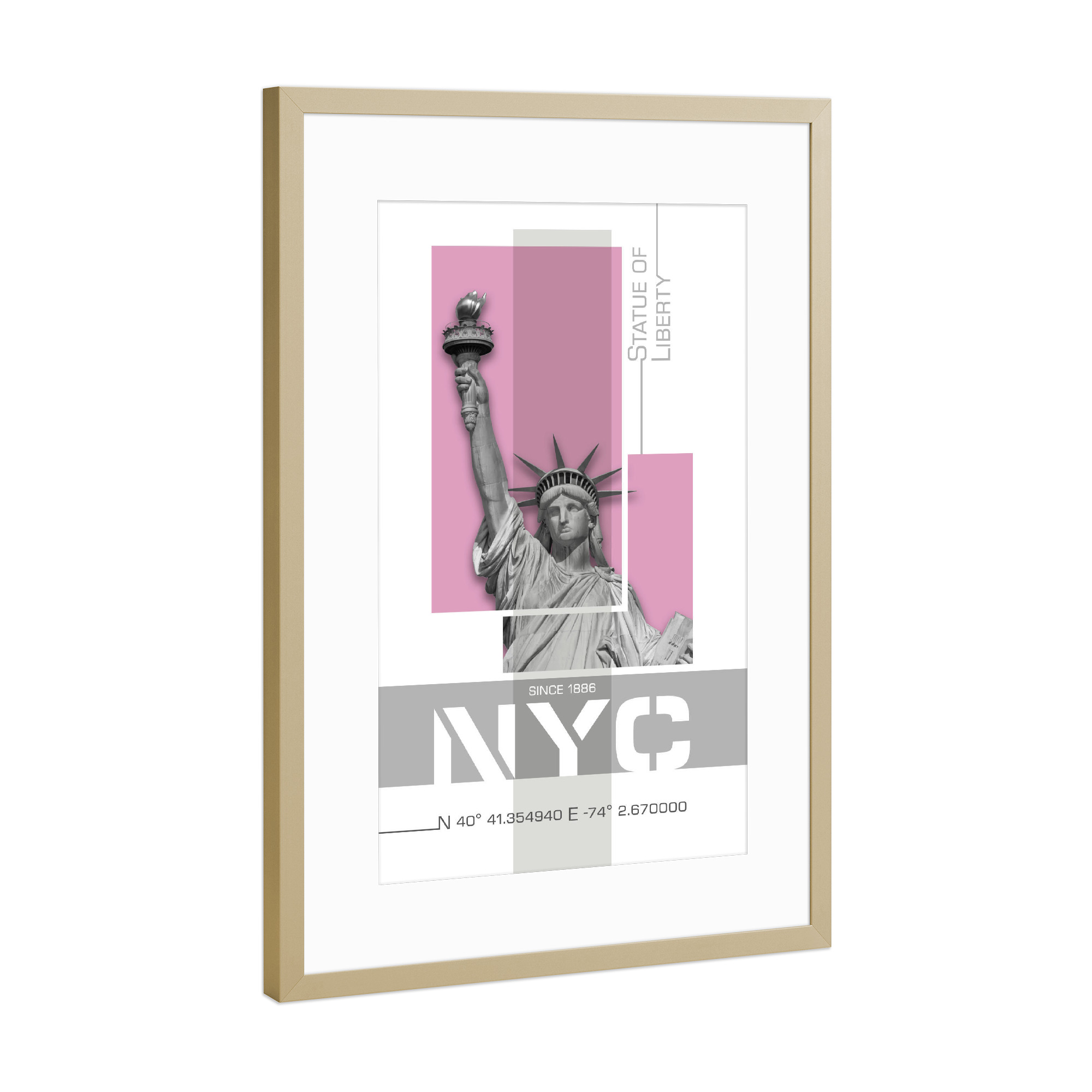 Poster mit Rahmen Gold "NYC Freiheitsstatue | pink" artboxONE - Städte / New York