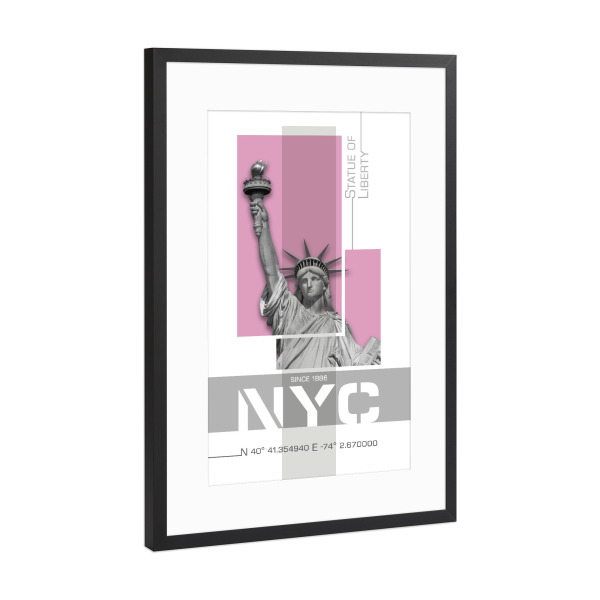 Poster mit Rahmen Schwarz (Metallic) "NYC Freiheitsstatue | pink" artboxONE - Städte / New York