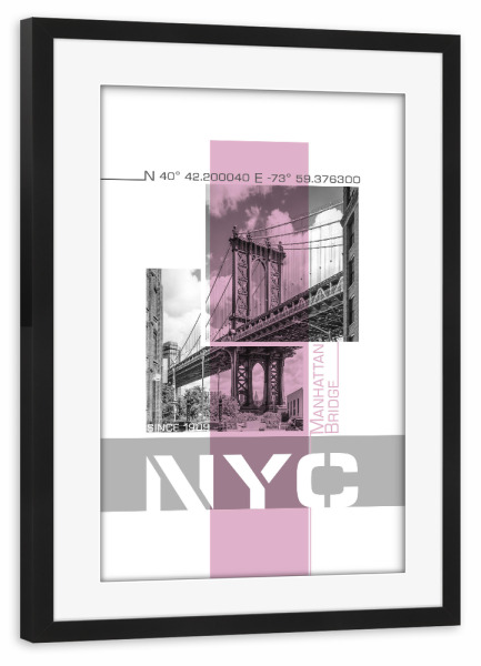 Poster mit Rahmen schwarz "NYC Manhattan Bridge | pink" artboxONE - Städte / New York