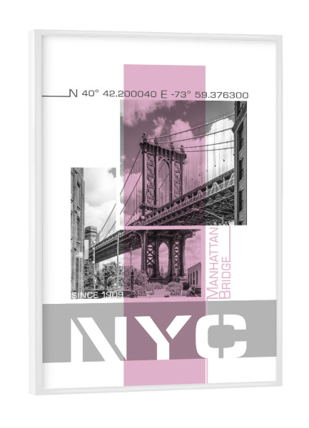 Poster mit weißem Rahmen "NYC Manhattan Bridge | pink" artboxONE - Städte / New York