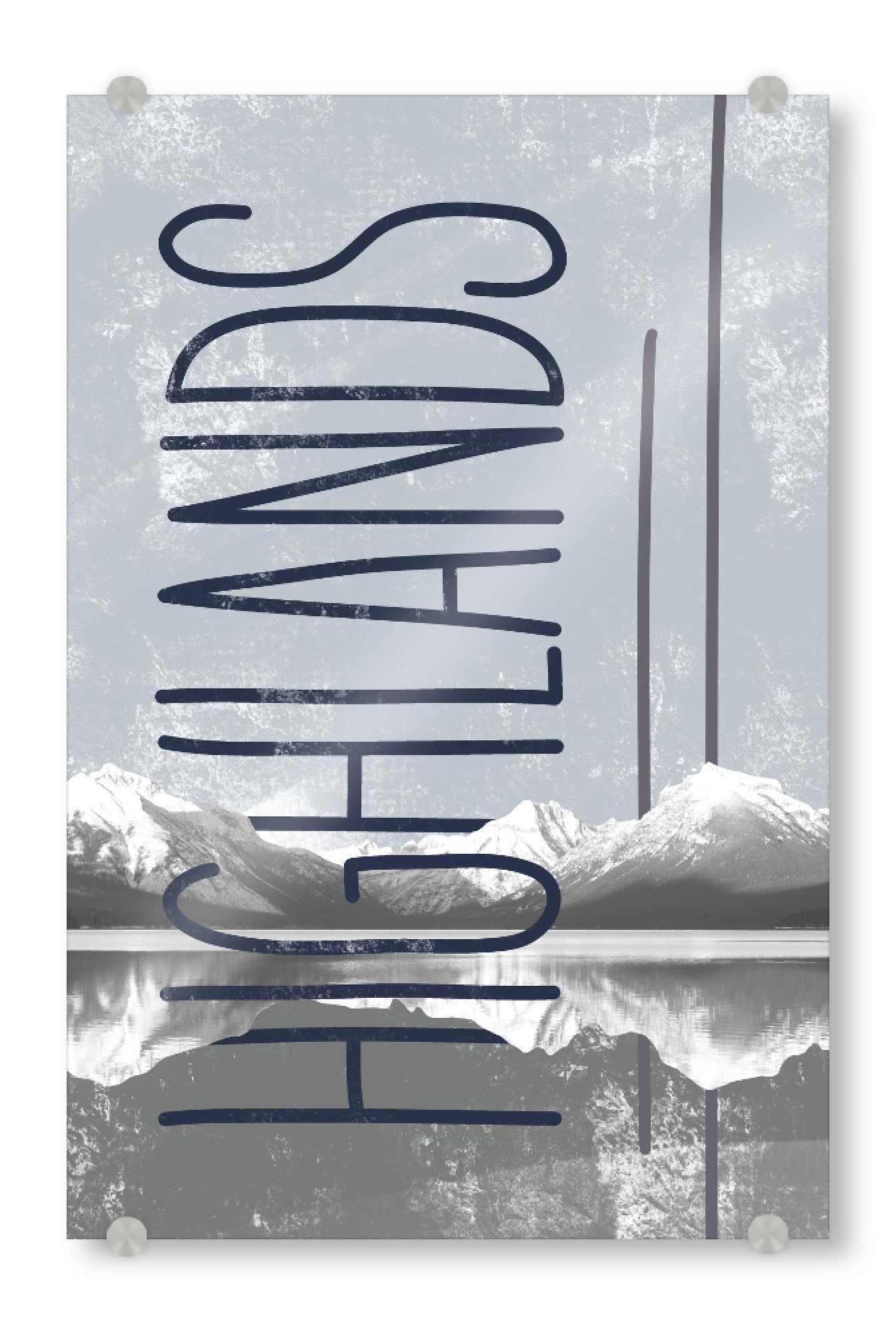 Acrylglasbild "Highlands" artboxONE - Typografie,Reise - Mountain,Ridge,Scandinavian,Nature,Minimal,Grey,Lettering,Typography,Serenity