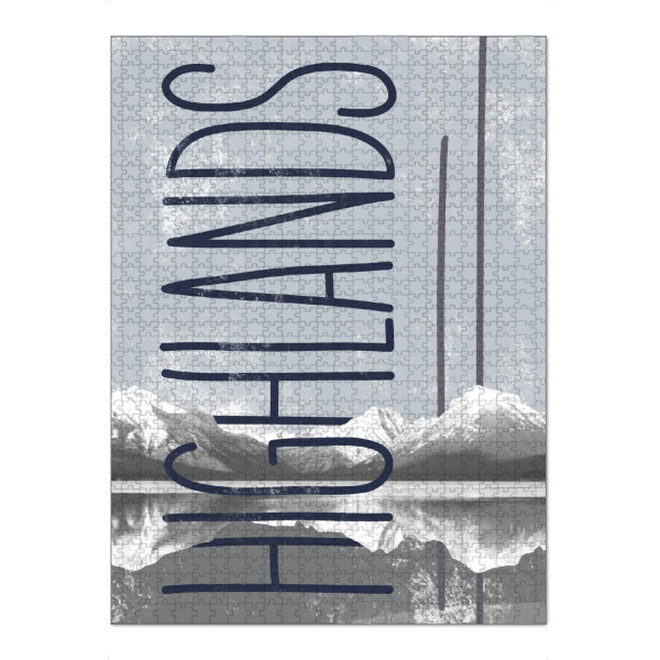 Puzzle Ravensburger "Highlands" artboxONE - Typografie,Reise - Mountain,Ridge,Scandinavian,Nature,Minimal,Grey,Lettering,Typography,Serenity