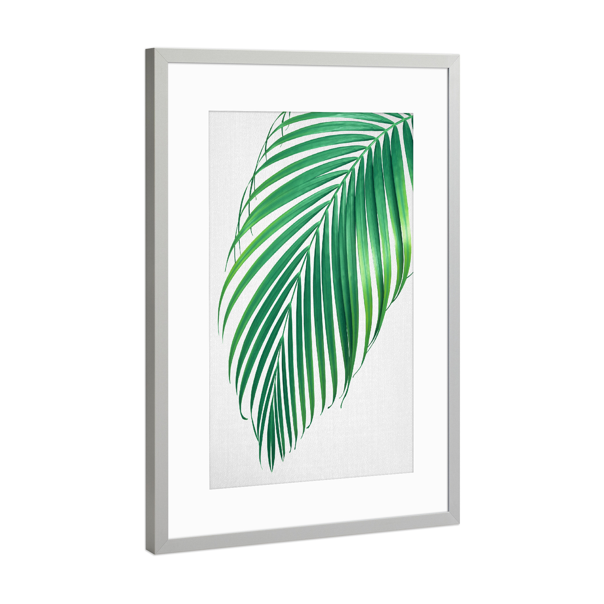 Poster mit Rahmen Silber "Palm Leaf green" artboxONE - Natur,Floral,Für Kinder,Für Mama,Für Papa