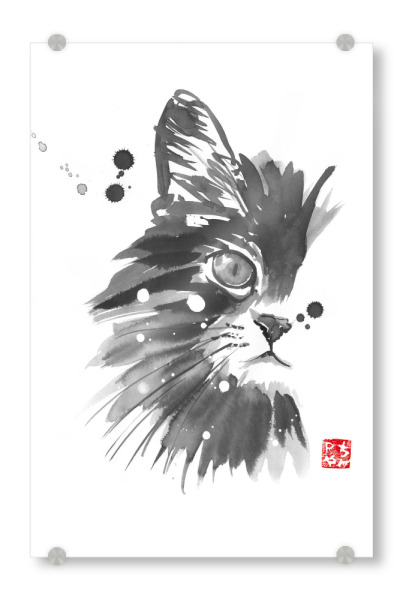 Acrylglasbild "Half cat" artboxONE - Tiere,Schwarzweiß - Cat,Chat,Katze,Neko,Sumie,Japan