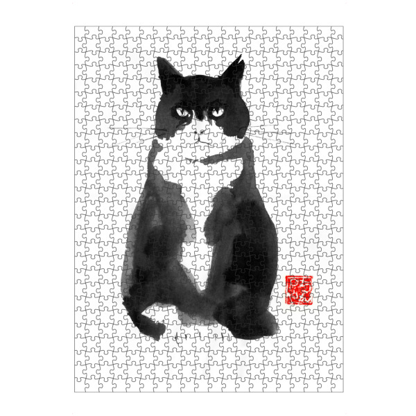 Puzzle Ravensburger "Grumpy sitted cat" artboxONE - Tiere,Schwarzweiß - Cat,Chat,Katze,Neko,Sumie,Japan - Bild cat