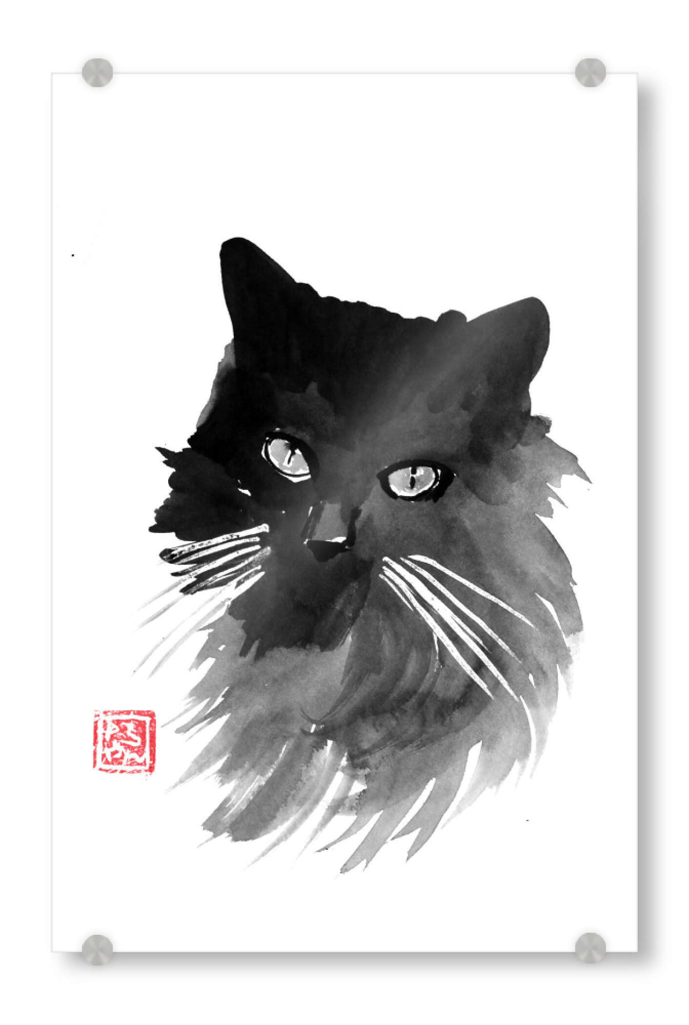 Acrylglasbild "Fury cat" artboxONE - Tiere,Schwarzweiß - Cat,Fur,Sumie,Neko,Katze,Chat,Japan