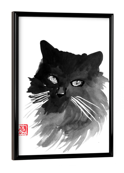 Poster mit schwarzem Rahmen "Fury cat" artboxONE - Tiere,Schwarzweiß - Cat,Fur,Sumie,Neko,Katze,Chat,Japan