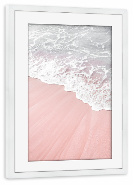 Poster mit Rahmen weiß "Pink Sand Beach Photo" artboxONE - Natur,Abstrakt,Reise / Strand und Meer - Pink sand beach
