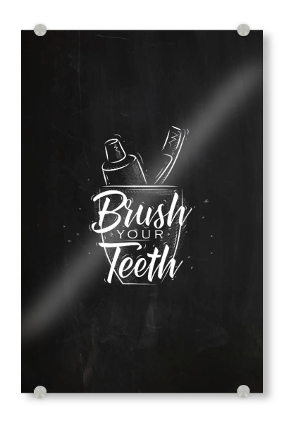 Acrylglasbild "Toothpaste and brush chalk" artboxONE - Für Kinder,Schwarzweiß,Für Mama,Für Papa