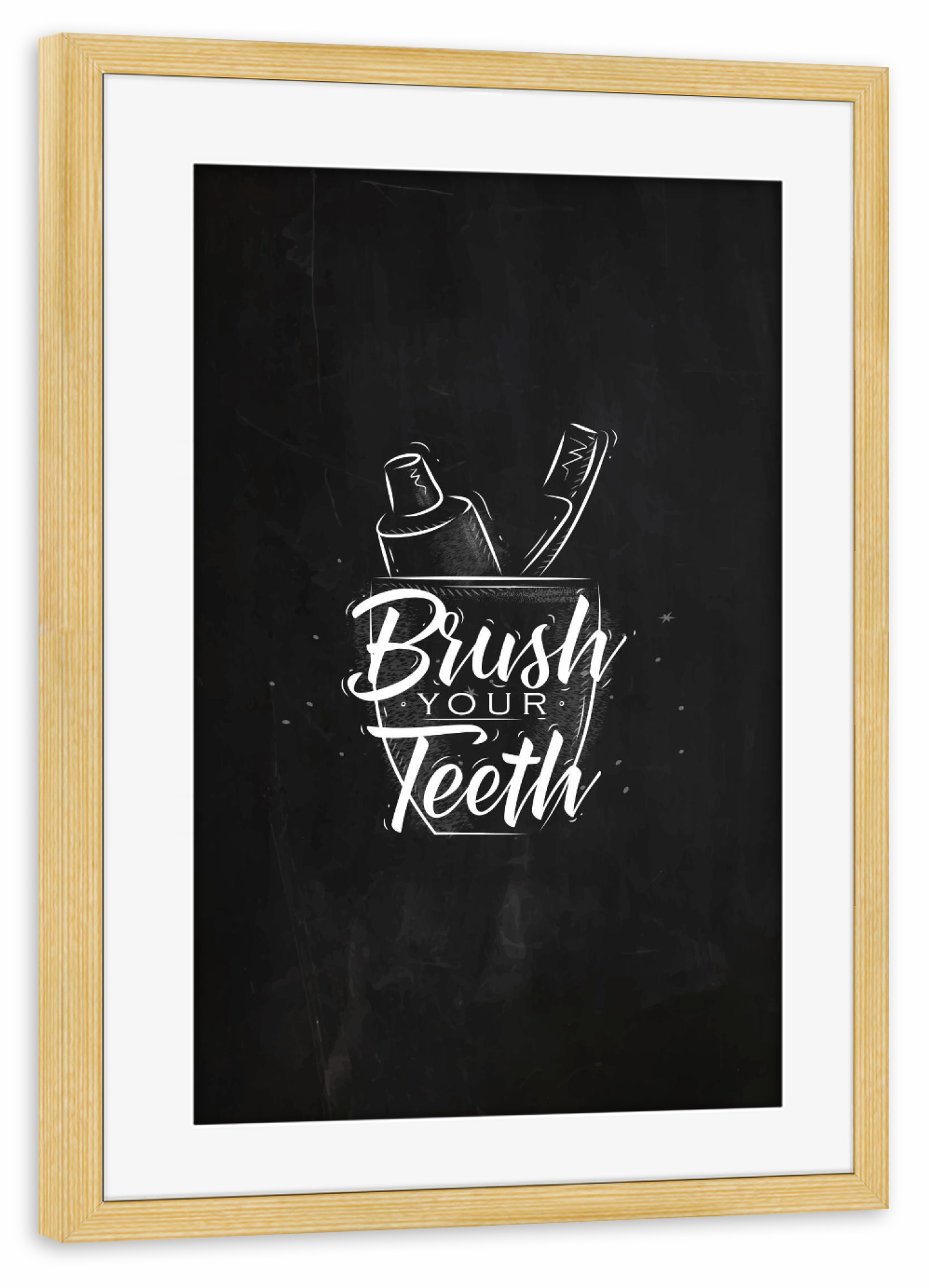 Poster mit Rahmen kiefer "Toothpaste and brush chalk" artboxONE - Für Kinder,Schwarzweiß,Für Mama,Für Papa