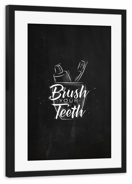 Poster mit Rahmen schwarz "Toothpaste and brush chalk" artboxONE - Für Kinder,Schwarzweiß,Für Mama,Für Papa