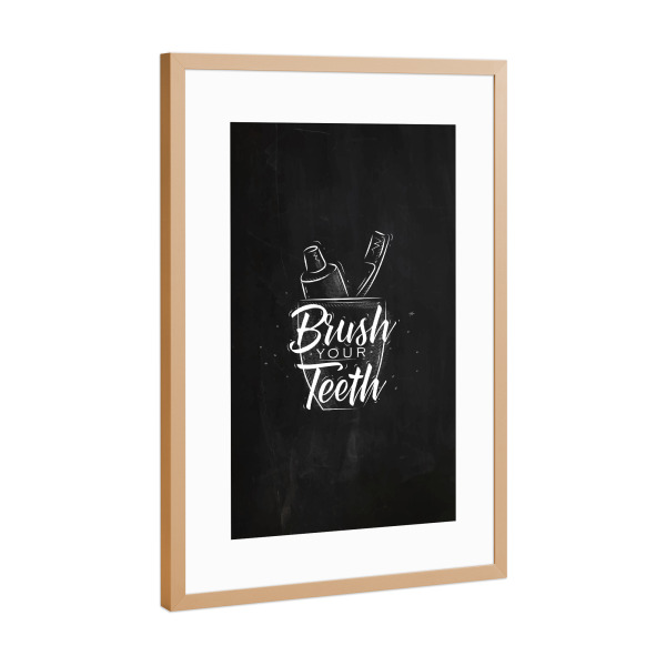 Poster mit Rahmen Kupfer "Toothpaste and brush chalk" artboxONE - Für Kinder,Schwarzweiß,Für Mama,Für Papa