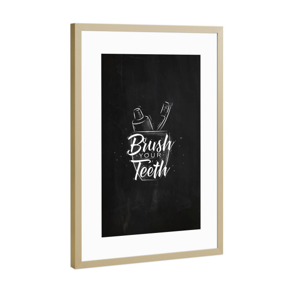 Poster mit Rahmen Gold "Toothpaste and brush chalk" artboxONE - Für Kinder,Schwarzweiß,Für Mama,Für Papa