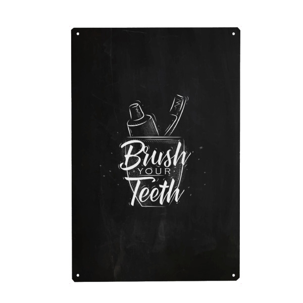 Metall Poster "Toothpaste and brush chalk" artboxONE - Für Kinder,Schwarzweiß,Für Mama,Für Papa