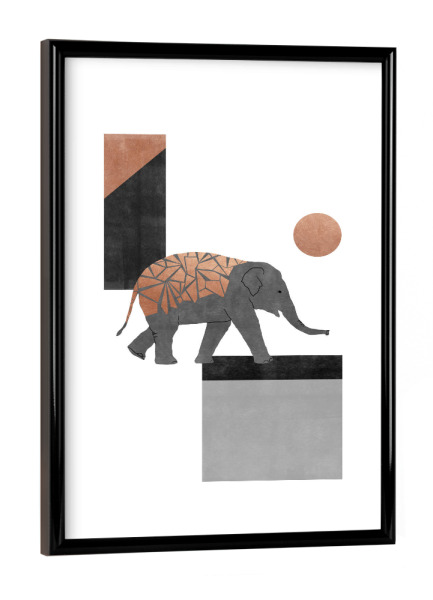 Poster mit schwarzem Rahmen "Elephant Mosaic Copper, Black" artboxONE - Natur,Für Kinder,Tiere,Abstrakt