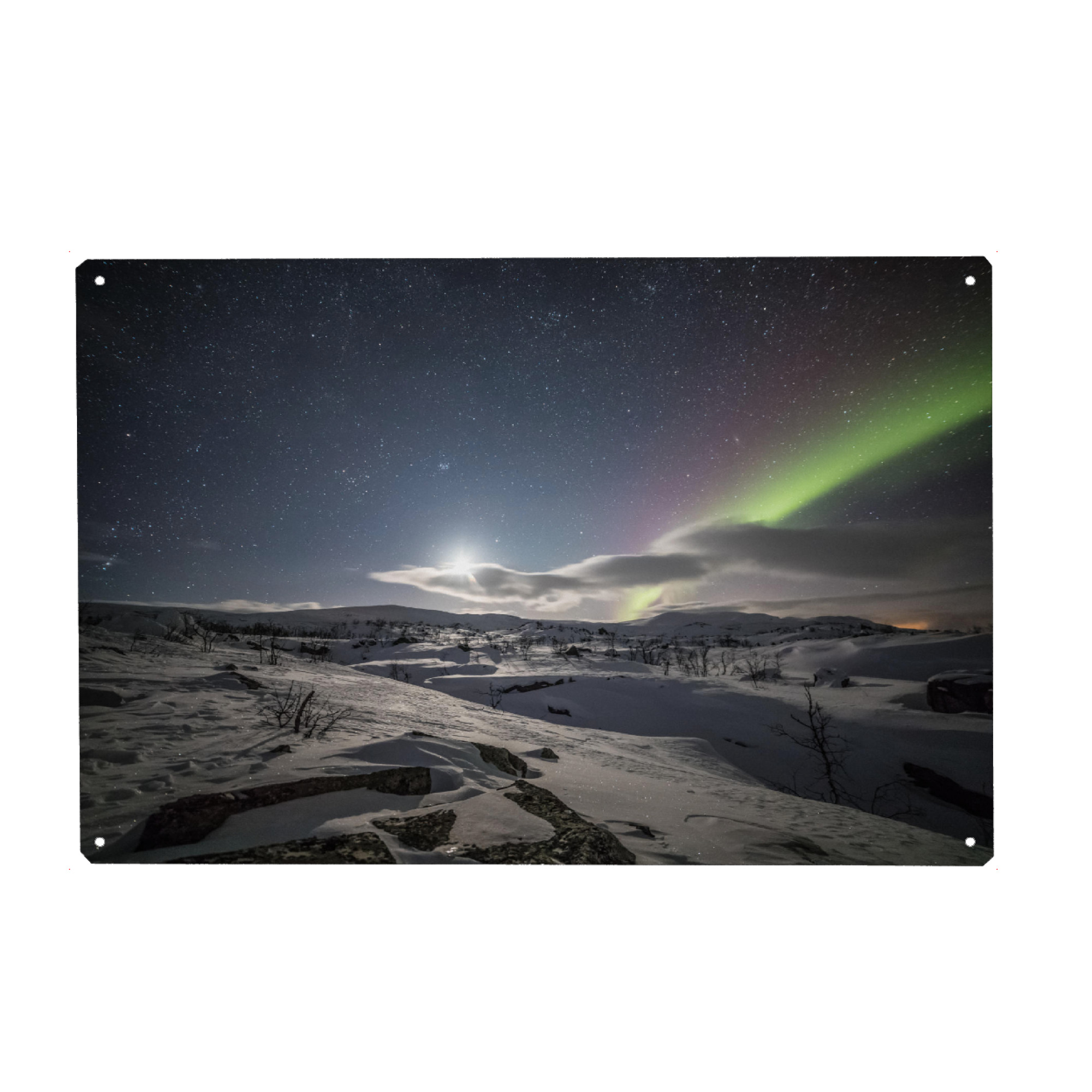 Metall Poster "Light in the Night" artboxONE - Natur - Mondlicht,Nordlicht,Winterlandschaft,Himmel,Sky - Blechschild