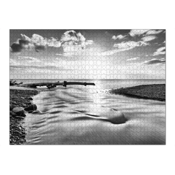 Puzzle Ravensburger "Flußmündung am Meer schwarzweiß" artboxONE - Natur,Reise,Schwarzweiß,Reise / Strand und Meer