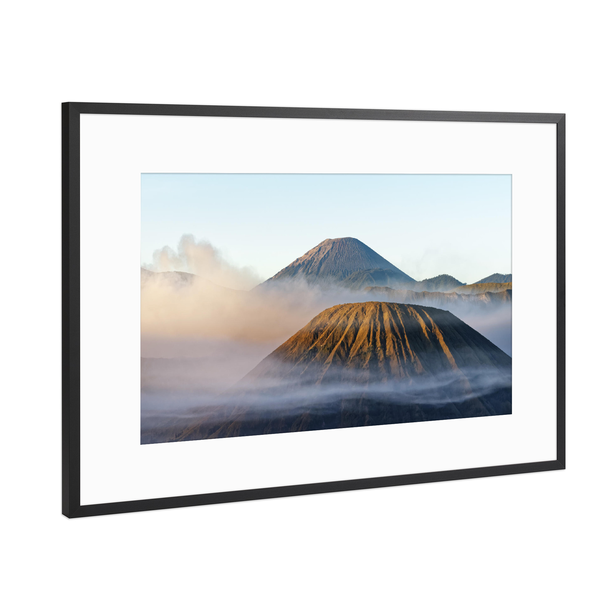 Poster mit Rahmen Schwarz (Metallic) "Morgenlicht am Vulkan Mt. Bromo" artboxONE - Natur,Reise,Reise / Asien,Reise / Länder